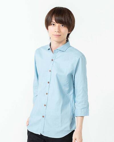 日本製綿麻七分袖ロールアップシャツ（サックス）
