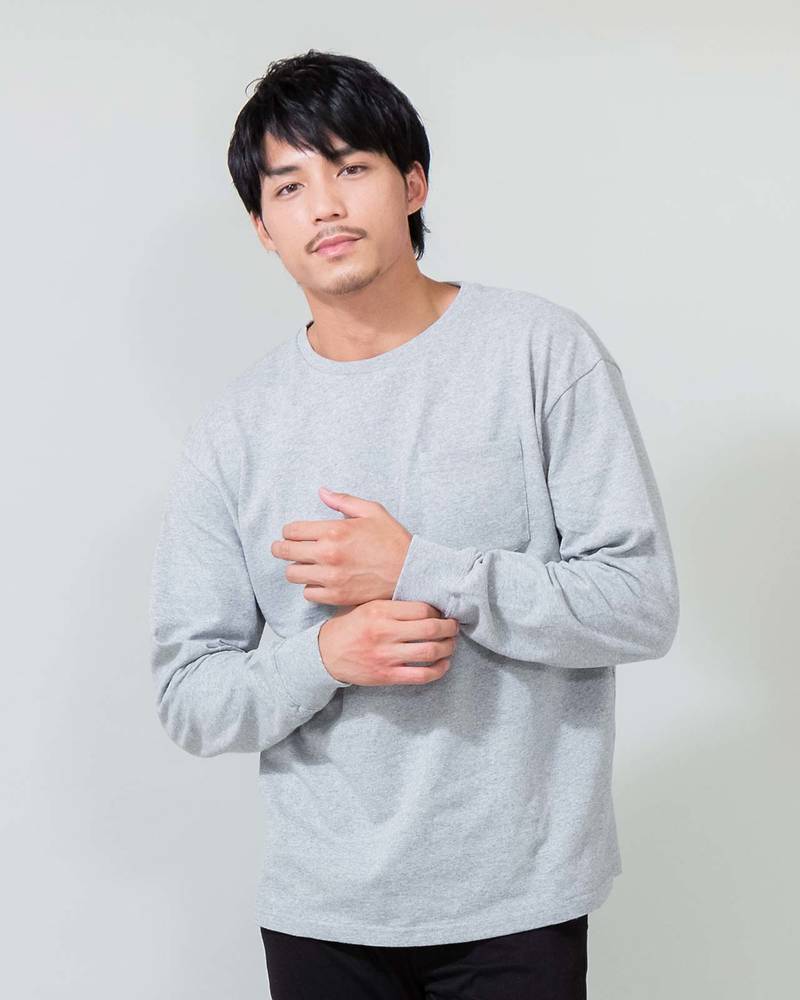 USAコットン長袖Tシャツ（グレー） | メンズファッションプラス